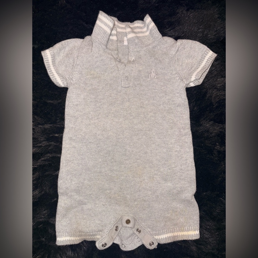GAP Gray Baby Cardigan with White Stripes